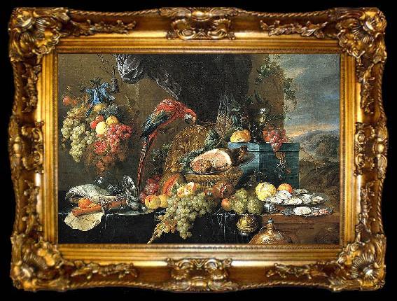 framed  Jan Davidsz. de Heem A Richly Laid Table with Parrots, ta009-2